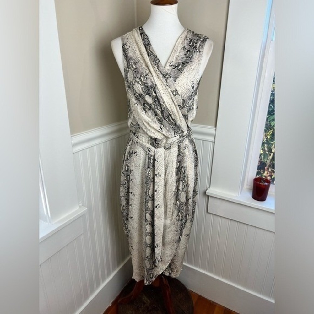 Paper Heart Snake Print Wrap Midi Dress Sleeveless Faux Wrap Large - Picture 7 of 12